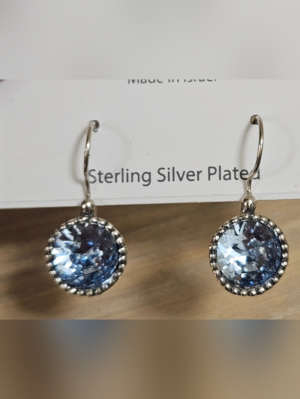 NOA ZUMAN STERLING SILVER PLATED MADE IN ISRAEL BLUE TOPAZ CRYSTAL EARRINGS